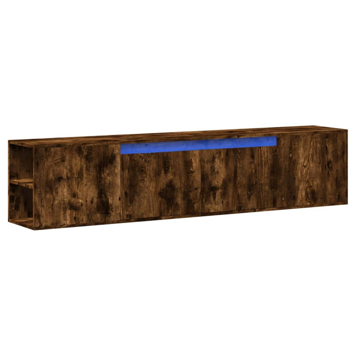 væghængt tv-bord med LED-lys 180x31x39,5 cm røget egetræsfarve