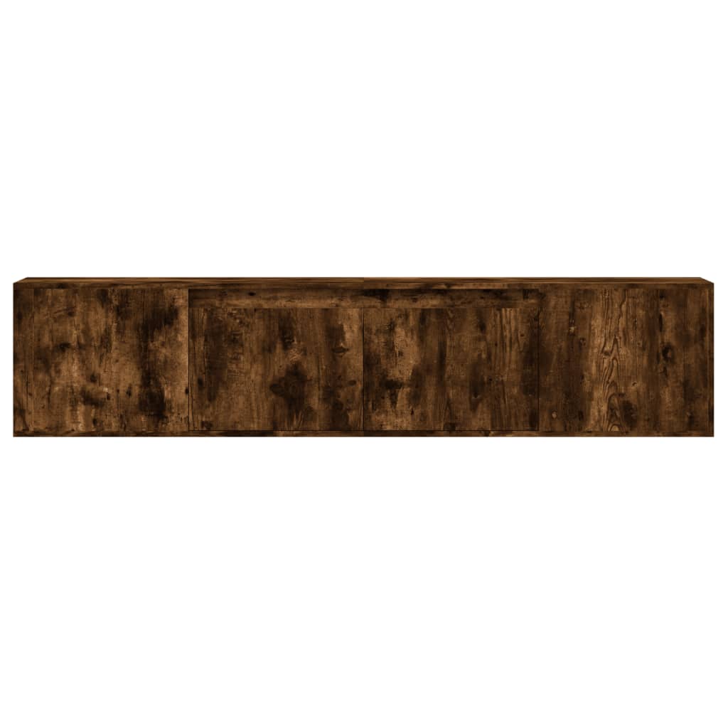 væghængt tv-bord med LED-lys 180x31x39,5 cm røget egetræsfarve