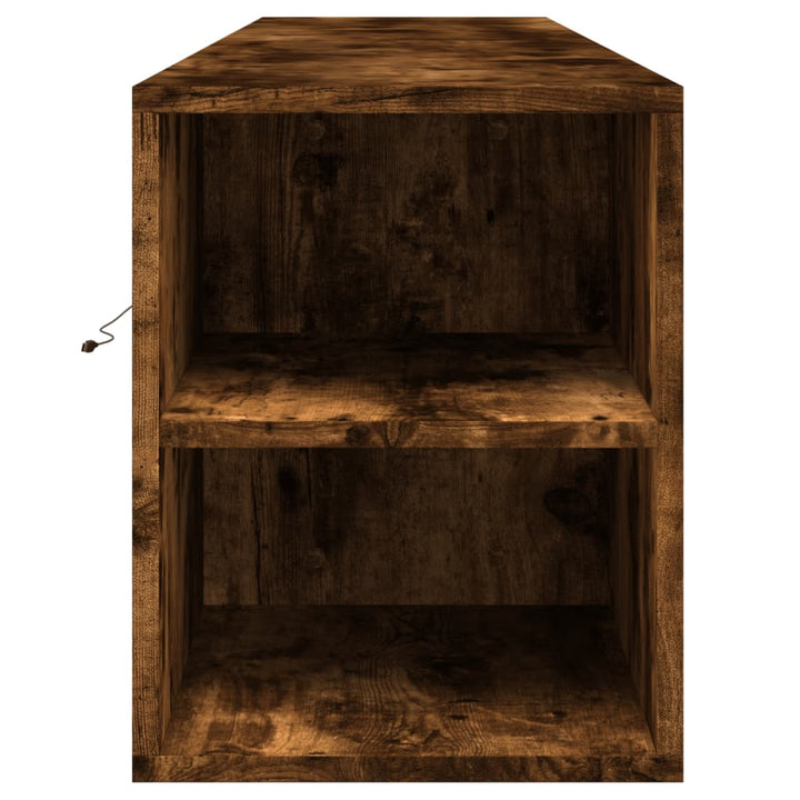 væghængt tv-bord med LED-lys 180x31x39,5 cm røget egetræsfarve