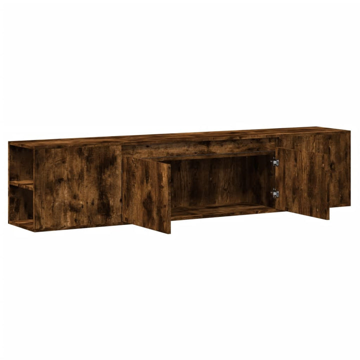 væghængt tv-bord med LED-lys 180x31x39,5 cm røget egetræsfarve