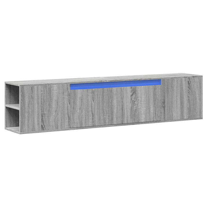 væghængt tv-bord med LED-lys 180x31x39,5 cm grå sonoma-eg