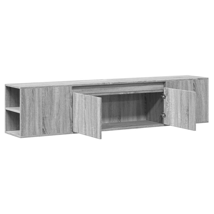 væghængt tv-bord med LED-lys 180x31x39,5 cm grå sonoma-eg