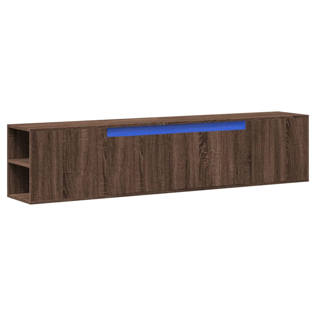 væghængt tv-bord med LED-lys 180x31x39,5 cm brun egetræsfarve