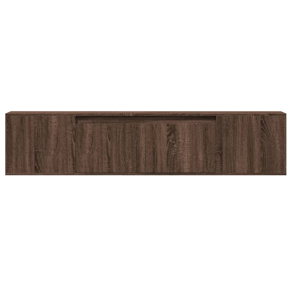 væghængt tv-bord med LED-lys 180x31x39,5 cm brun egetræsfarve