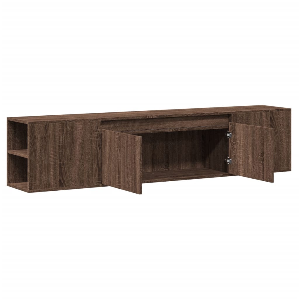 væghængt tv-bord med LED-lys 180x31x39,5 cm brun egetræsfarve