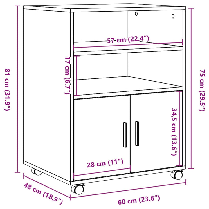 rullebord 60x48x81 cm konstrueret træ sonoma-eg