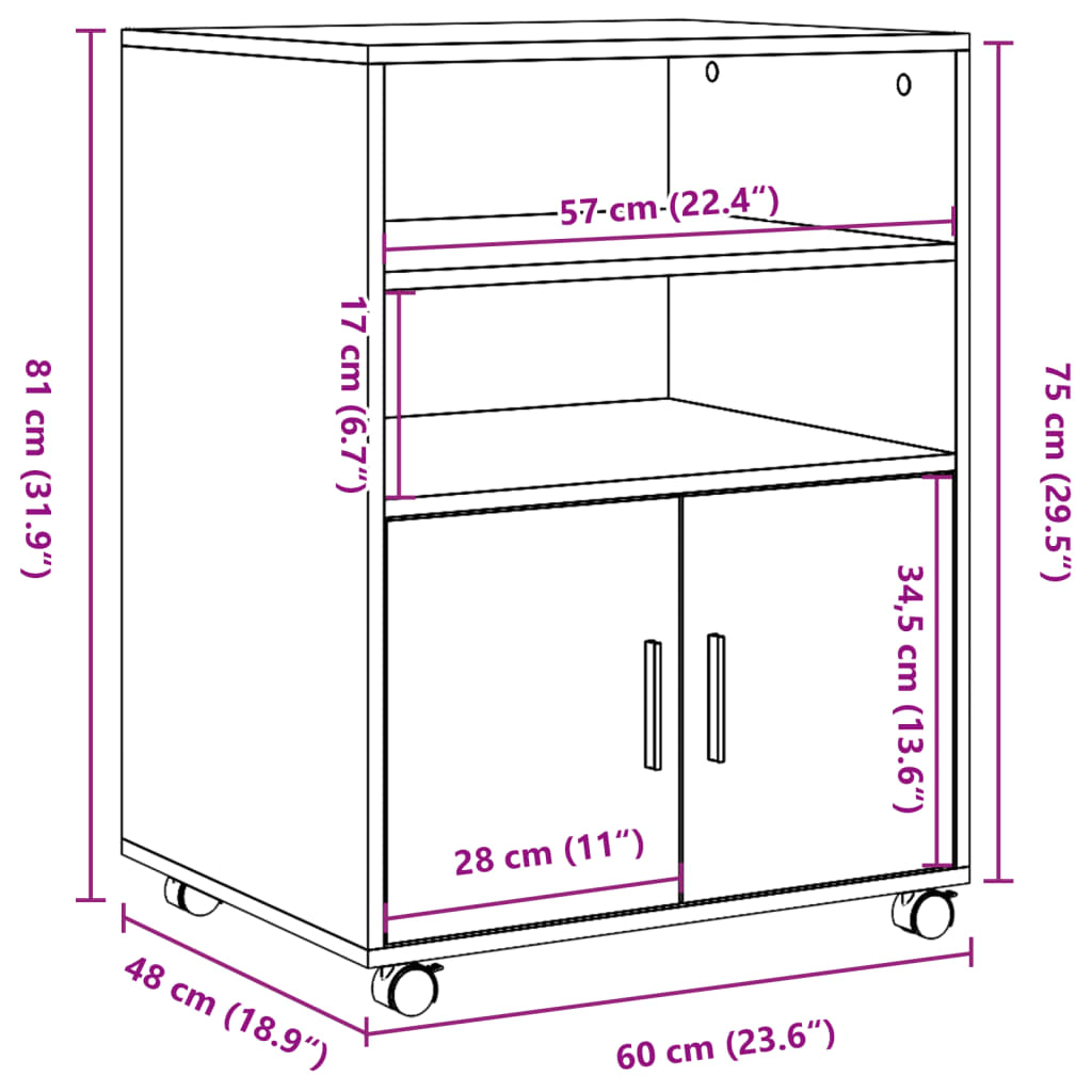 rullebord 60x48x81 cm konstrueret træ gammelt trælook