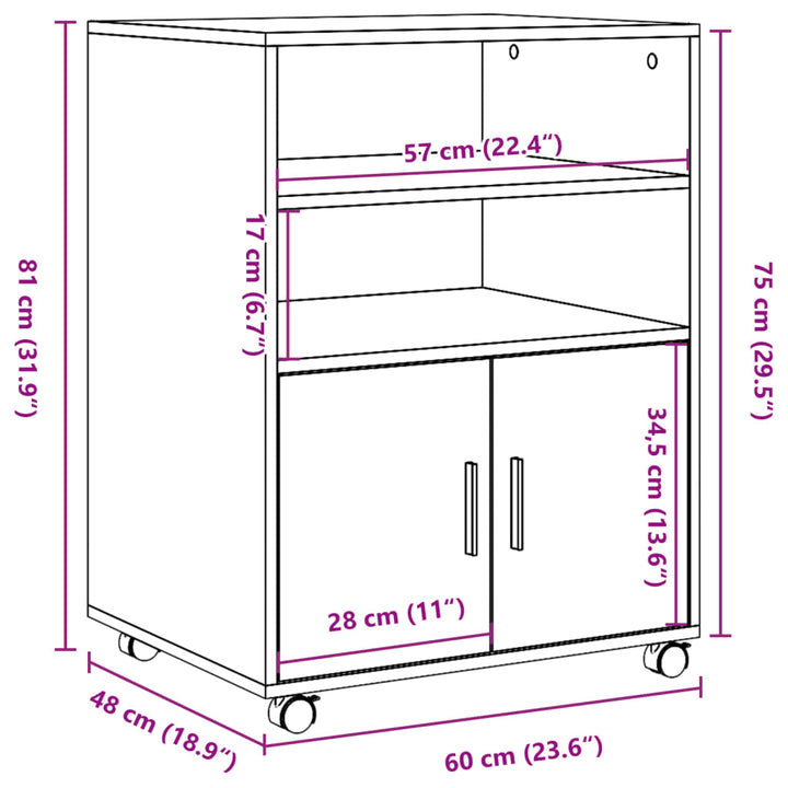 rullebord 60x48x81 cm konstrueret træ gammelt trælook