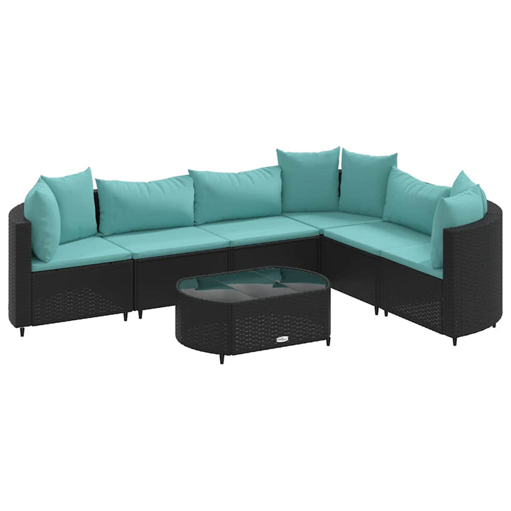 sofasæt til haven 7 dele med hynder polyrattan sort