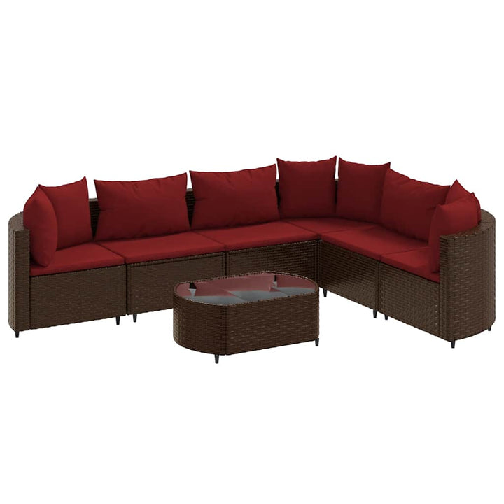 sofasæt til haven 7 dele med hynder polyrattan brun