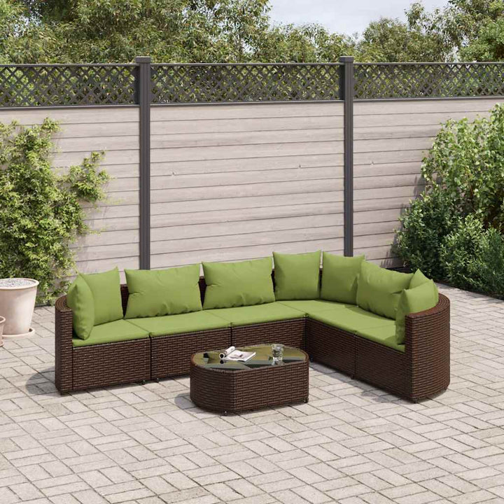 sofasæt til haven 7 dele med hynder polyrattan brun
