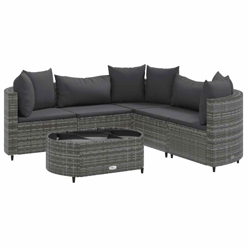 sofasæt til haven 6 dele med hynder polyrattan grå