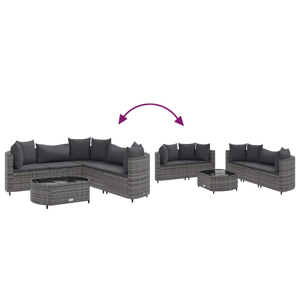 sofasæt til haven 6 dele med hynder polyrattan grå
