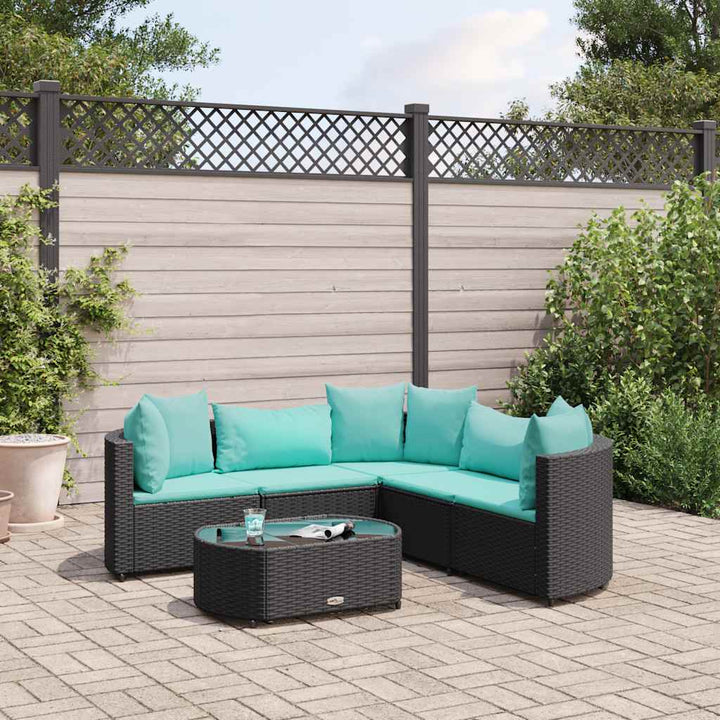 sofasæt til haven 6 dele med hynder polyrattan sort