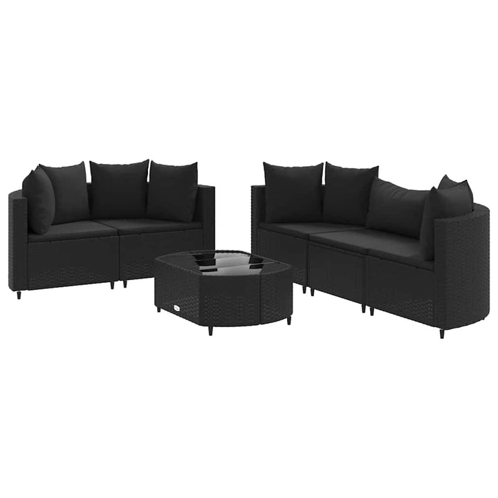 sofasæt til haven 6 dele med hynder polyrattan sort