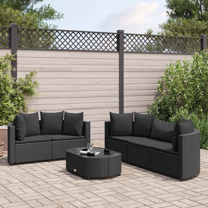 sofasæt til haven 6 dele med hynder polyrattan sort