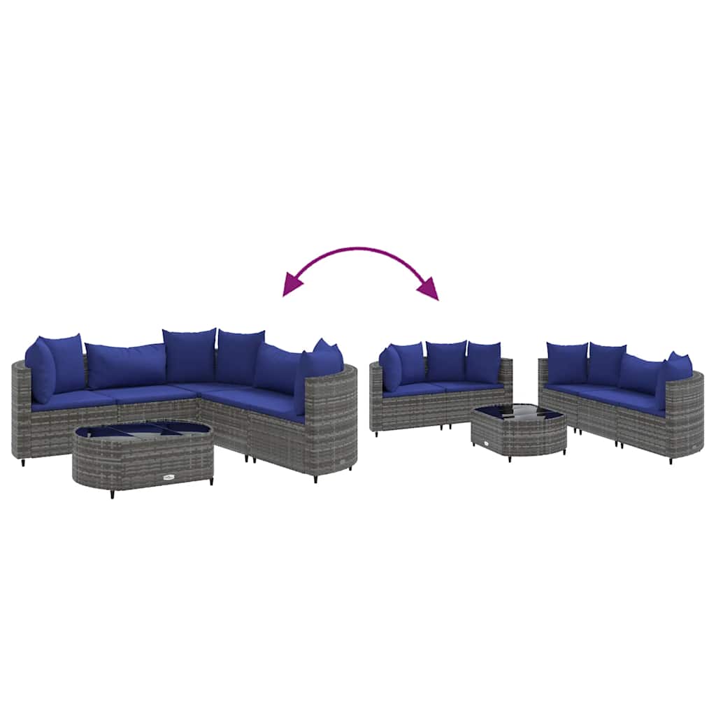 sofasæt til haven 6 dele med hynder polyrattan grå