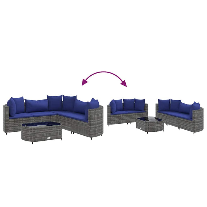 sofasæt til haven 6 dele med hynder polyrattan grå
