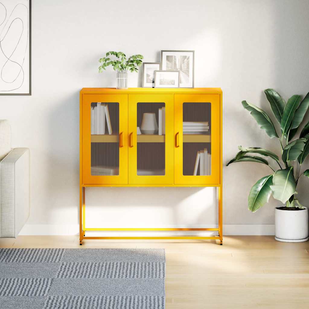 skænk 100,5x39x107 cm koldvalset stål sennepsgul