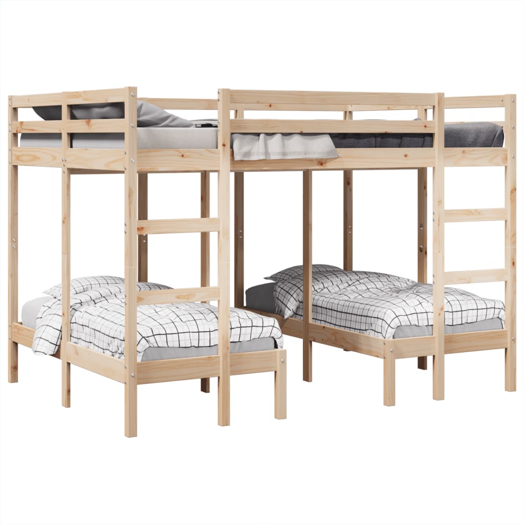 tredobbelt køjeseng 140x200/70x140 cm massivt fyrretræ