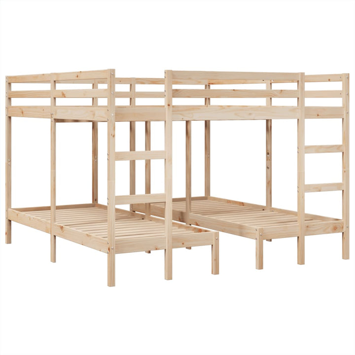 tredobbelt køjeseng 200x200/80x200 cm massivt fyrretræ