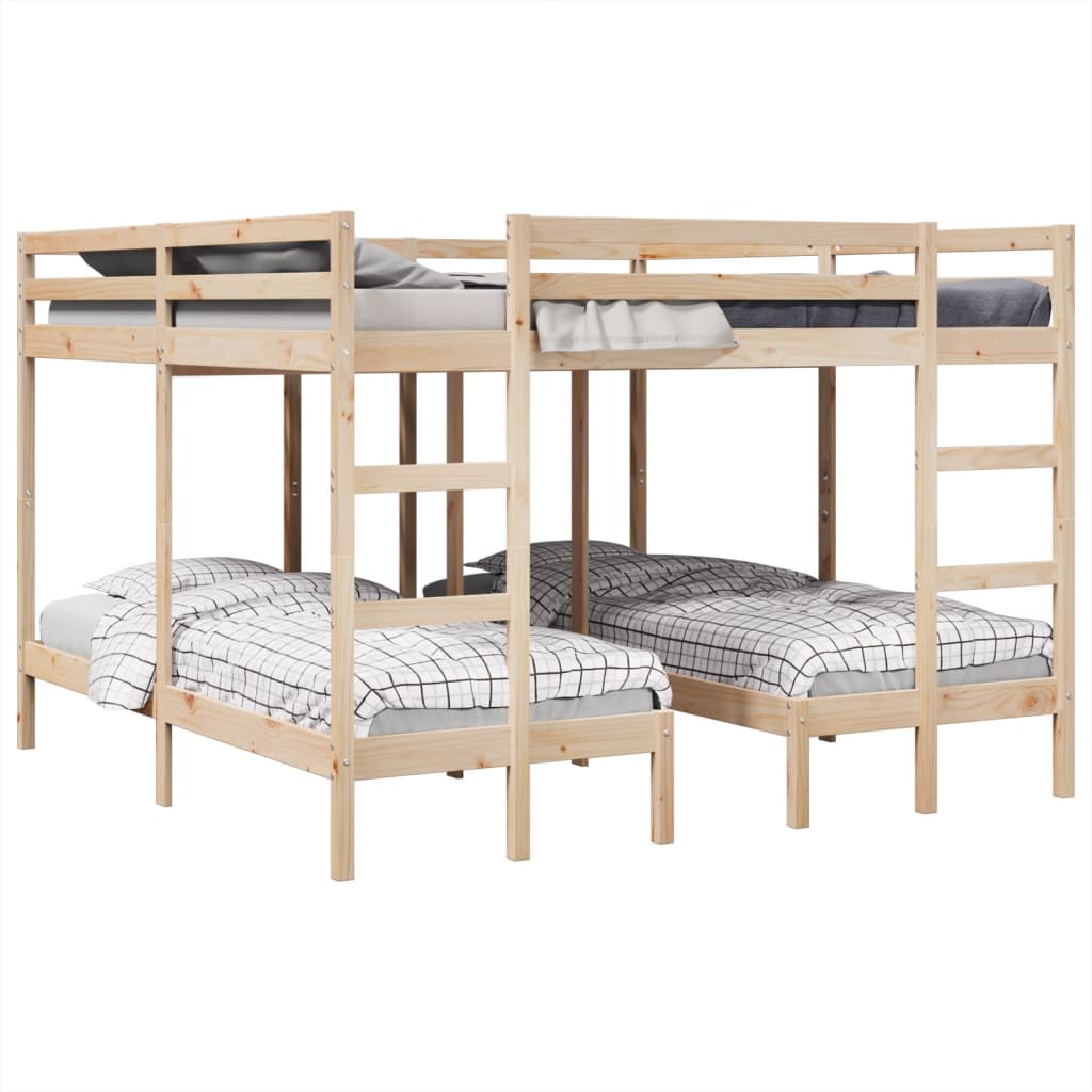 tredobbelt køjeseng 200x200/80x200 cm massivt fyrretræ