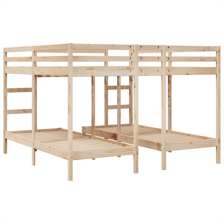 tredobbelt køjeseng 200x200/80x200 cm massivt fyrretræ