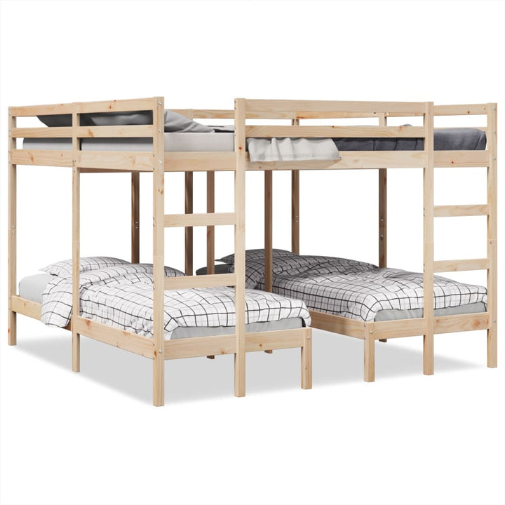 tredobbelt køjeseng 200x200/80x200 cm massivt fyrretræ
