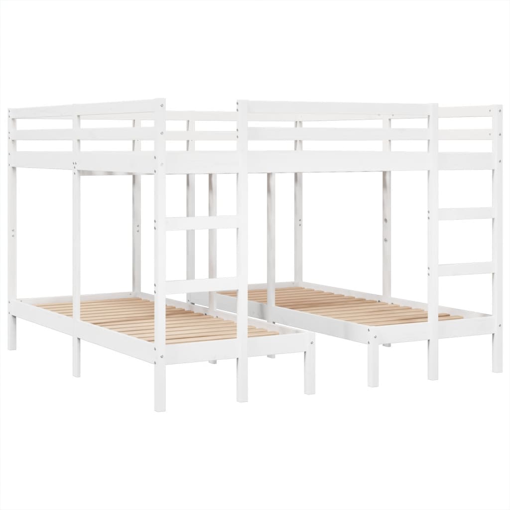 tredobbelt køjeseng 200x200/80x200 cm massivt fyrretræ hvid