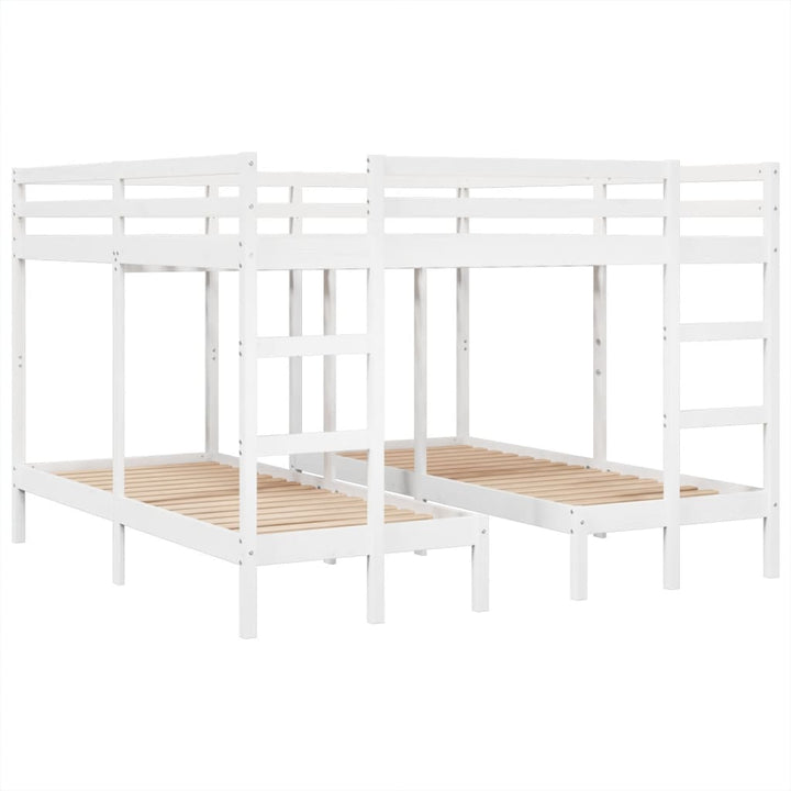 tredobbelt køjeseng 200x200/80x200 cm massivt fyrretræ hvid
