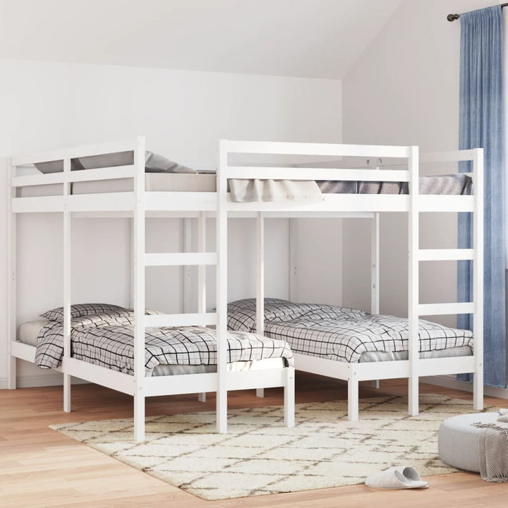 tredobbelt køjeseng 200x200/80x200 cm massivt fyrretræ hvid