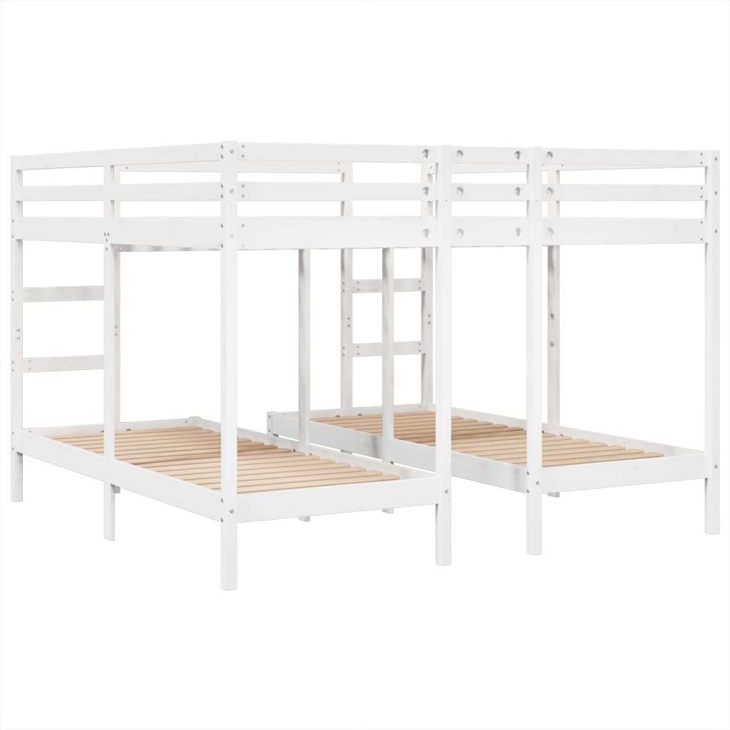 tredobbelt køjeseng 200x200/80x200 cm massivt fyrretræ hvid
