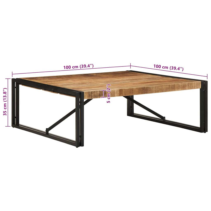 sofabord 100x100x35 cm massivt ru mangotræ