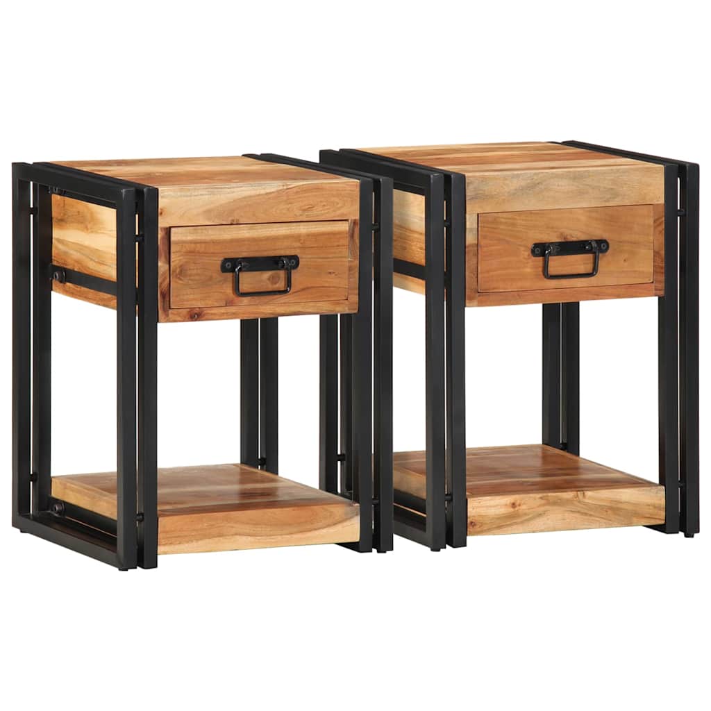 Natskab med skuffe 2 pcs Brun 40 x 35 x 50 cm Massivt akacietræ