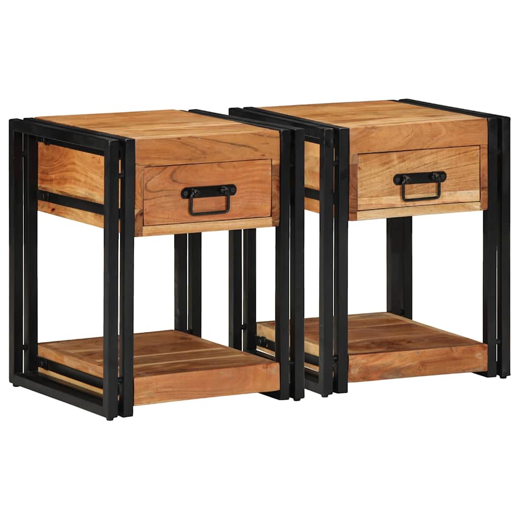 Natskab med skuffe 2 pcs Brun 40 x 40 x 50 cm Massivt akacietræ
