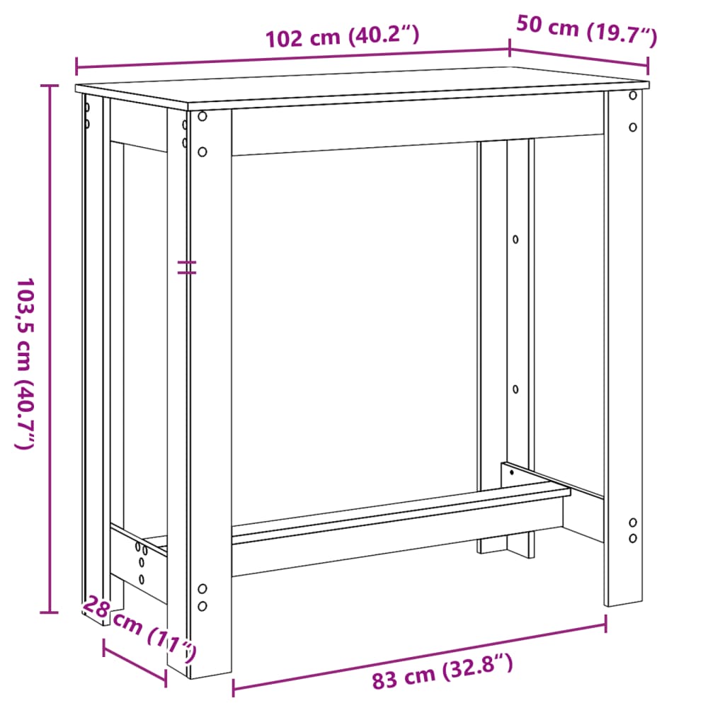 barbord 102x50x103,5 cm konstrueret træ gammelt trælook