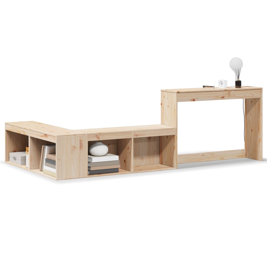 sengebord med skrivebord 232x122x75 cm massivt træ fyrretræ