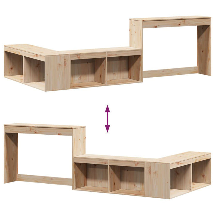 sengebord med skrivebord 232x122x75 cm massivt træ fyrretræ