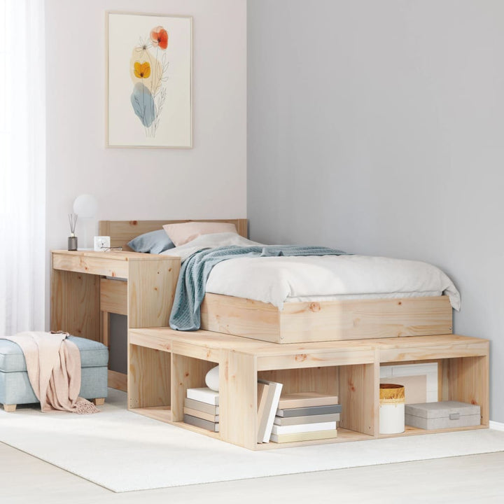 sengebord med skrivebord 232x122x75 cm massivt træ fyrretræ