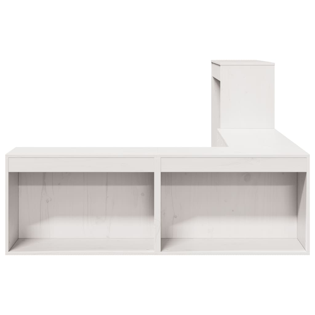 sengebord med skrivebord hvid 232x122x75 cm massivt træ fyrretræ
