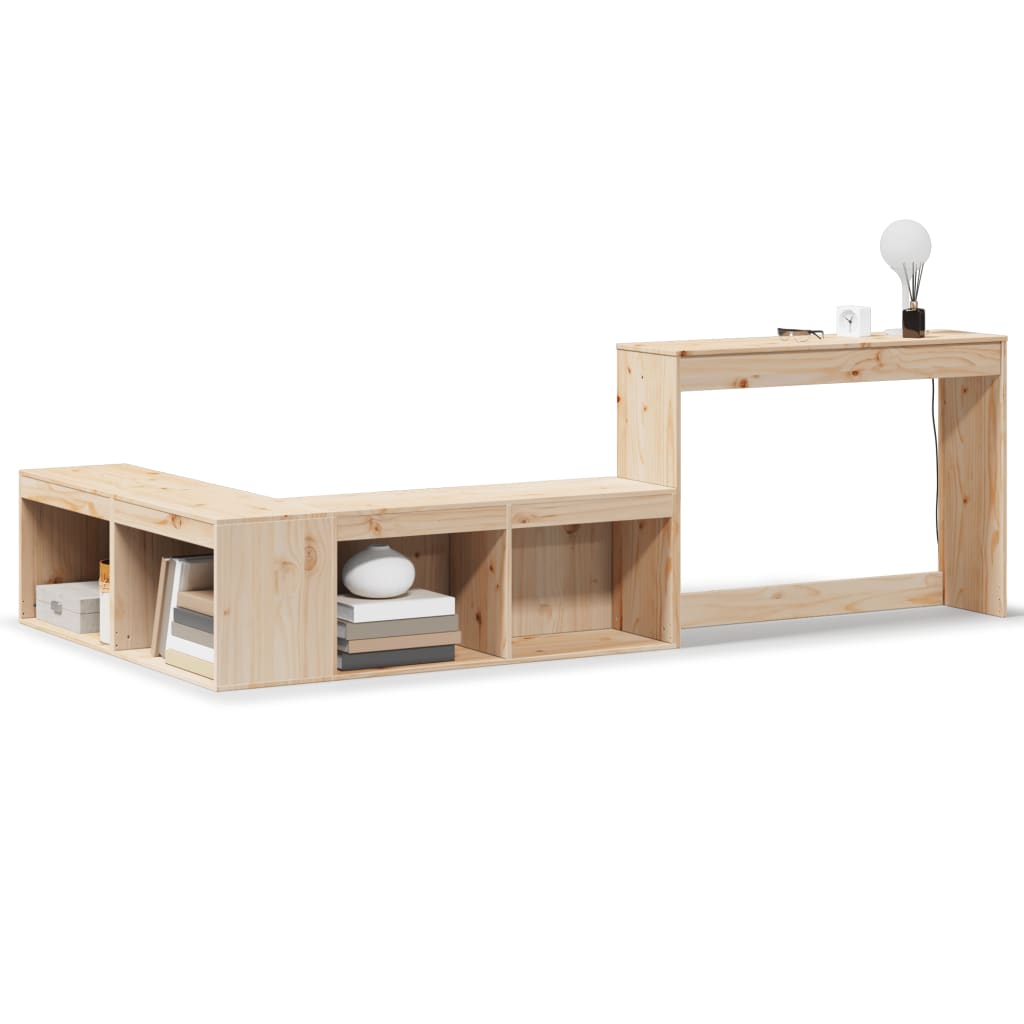 sengebord med skrivebord 222x107x75 cm massivt fyrretræ