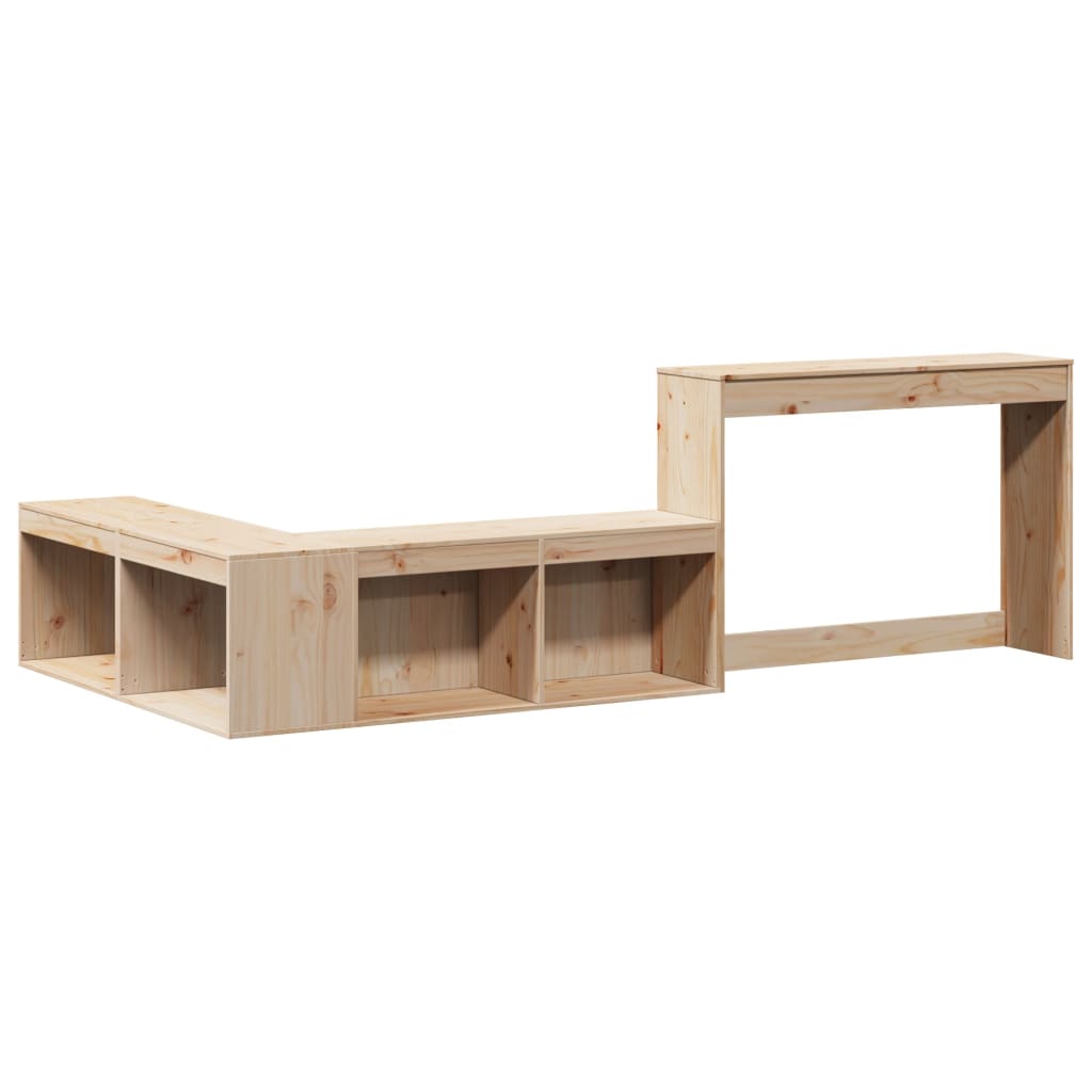 sengebord med skrivebord 222x107x75 cm massivt fyrretræ