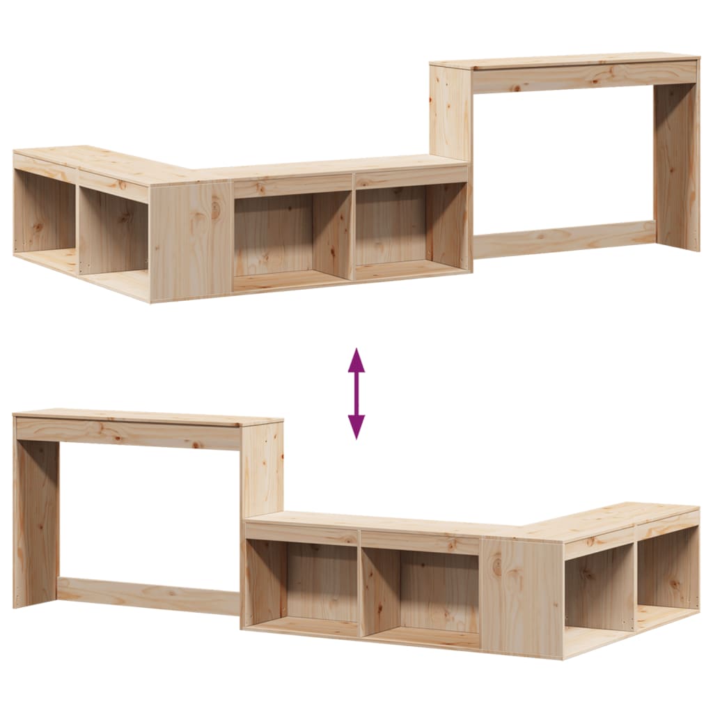 sengebord med skrivebord 222x107x75 cm massivt fyrretræ