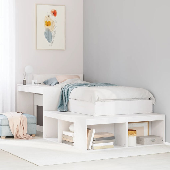 sengebord med skrivebord 222x107x75 cm massivt fyrretræ hvid