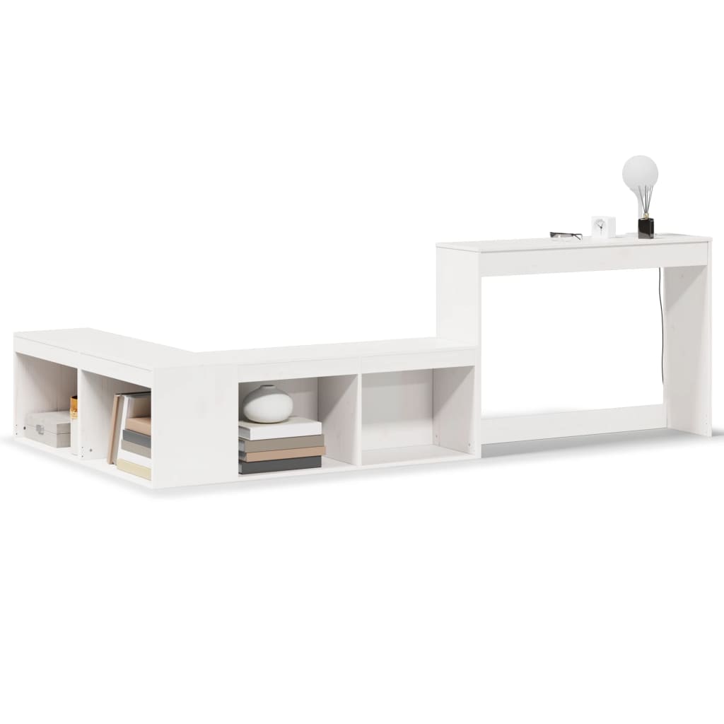 sengebord med skrivebord 232x112x75 cm massivt fyrretræ hvid