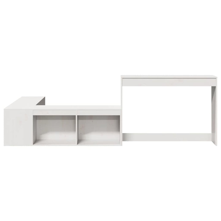 sengebord med skrivebord 232x112x75 cm massivt fyrretræ hvid