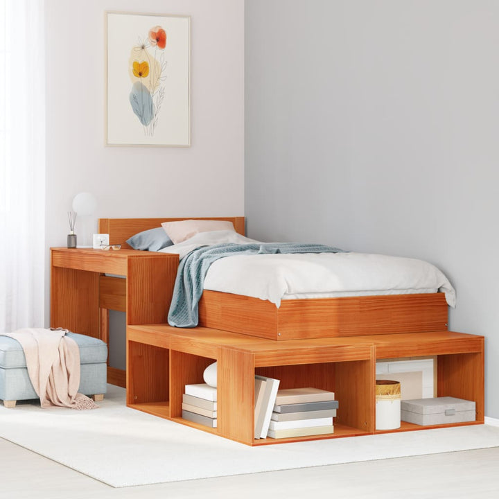 sengebord med skrivebord 232x112x75 cm massivt fyrretræ