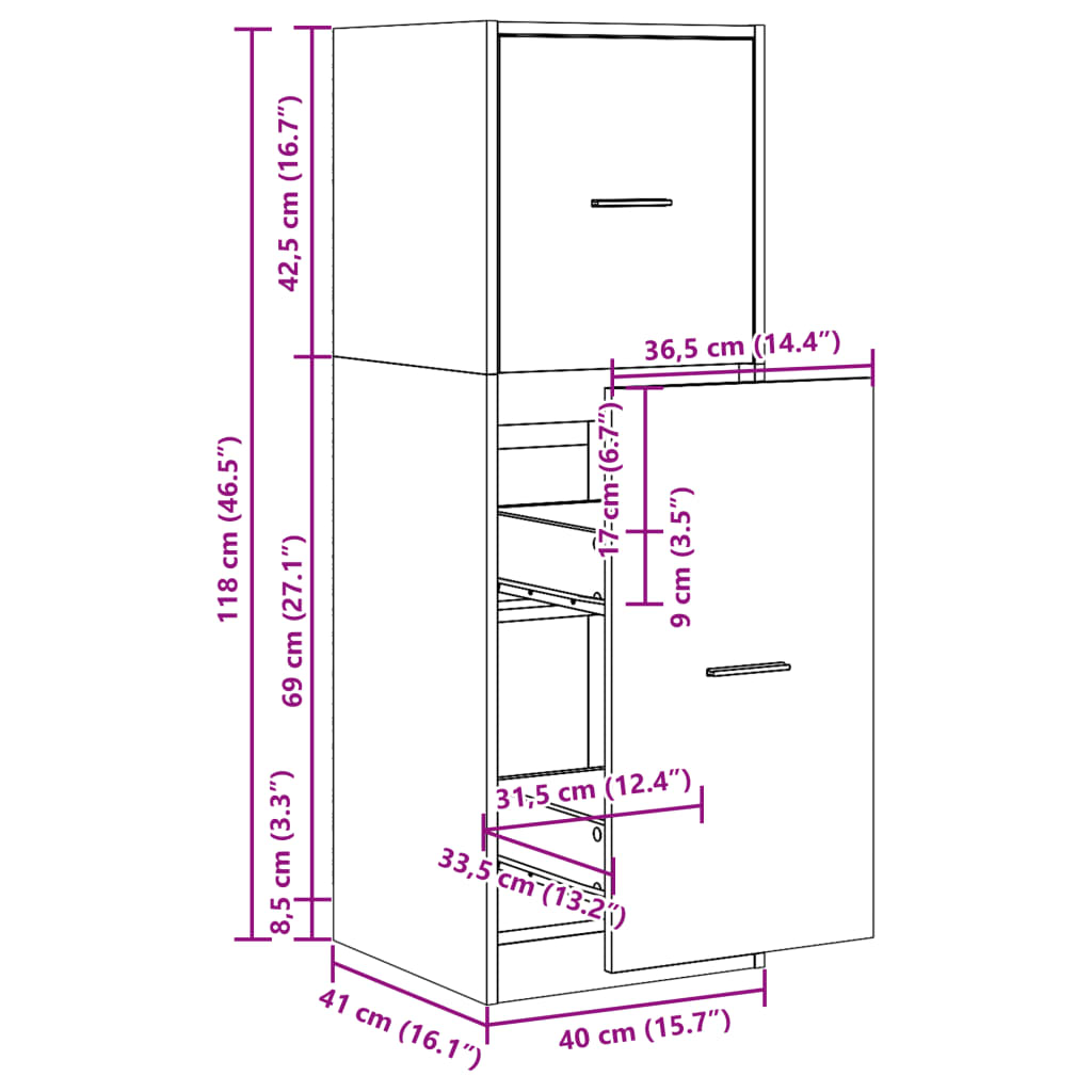 udtræksskab 40x41x118 cm konstrueret træ sonoma-eg