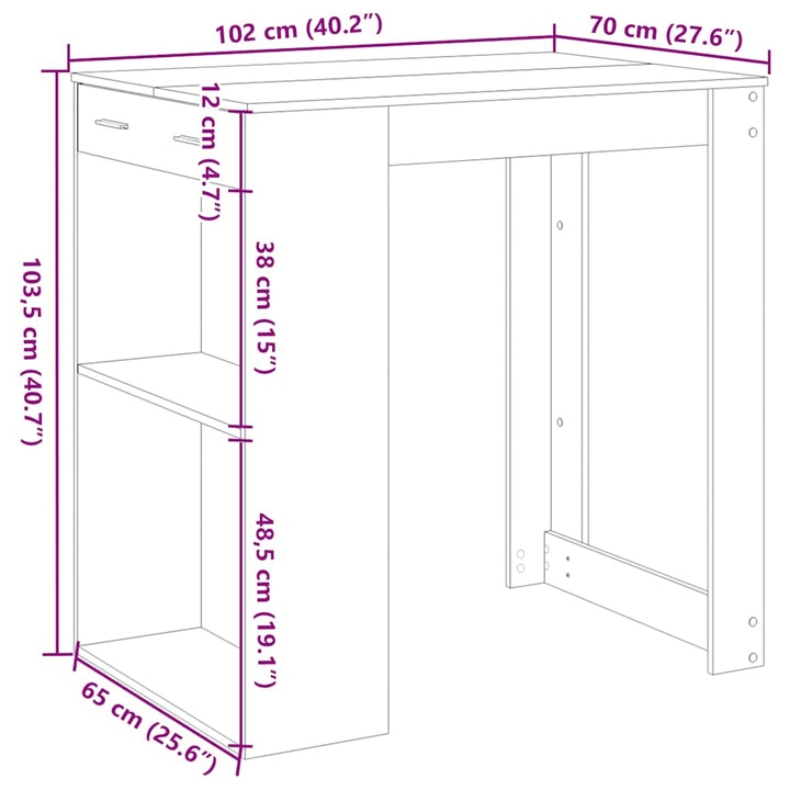 barbord 102x70x103,5 cm konstrueret træ sort
