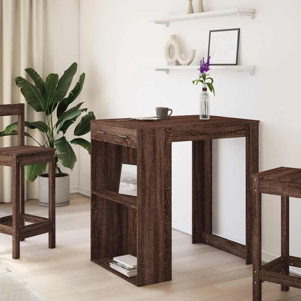 barbord 102x70x103,5 cm konstrueret træ brun egetræsfarve